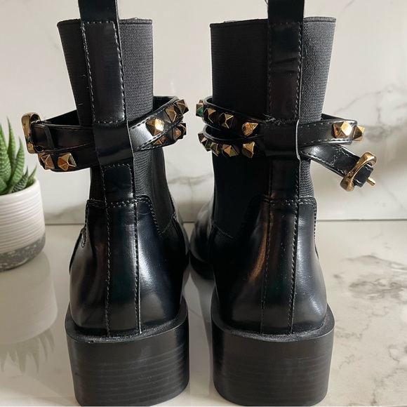 Zara Black Chelsea Ankle Boots with Gold Stud Strap - Picture 2 of 5